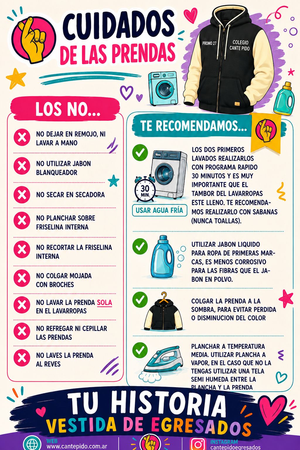 Instrucciones de cuidado de la prenda Cante Pido